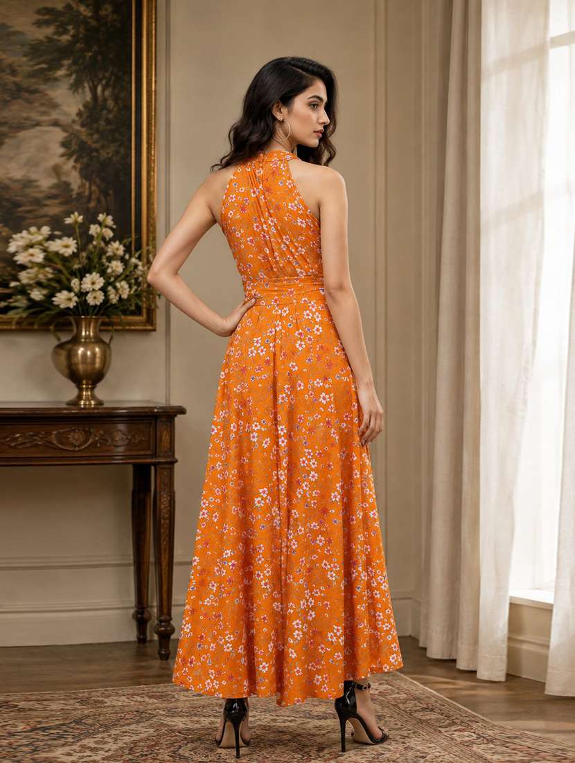 Women Printed Halter Neck High Low Dress - 22639158 -  Standard Image - 3