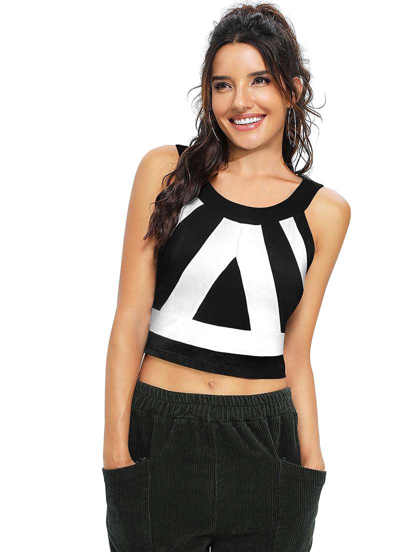 women colourblocked sleeveless crop top