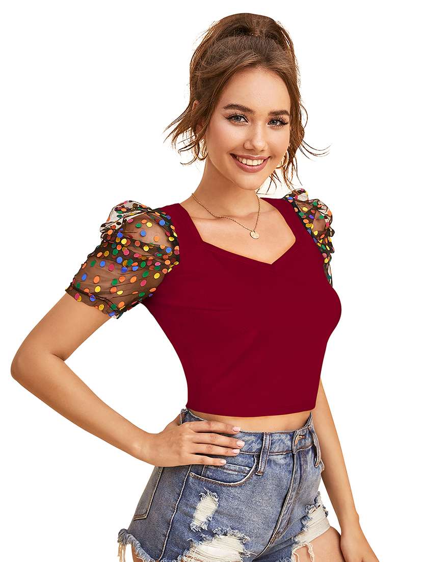Women Printed Puff Sleeves Crop Top - 22639209 -  Standard Image - 3