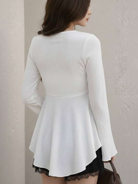 women solid long sleeves asymmetric top - 22639276 -  Standard Image - 3