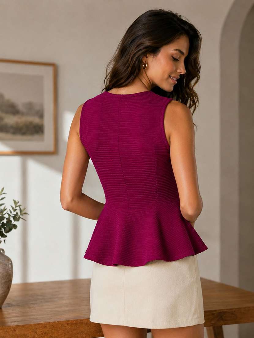 women self design sleeveless peplum top - 22639279 -  Standard Image - 3