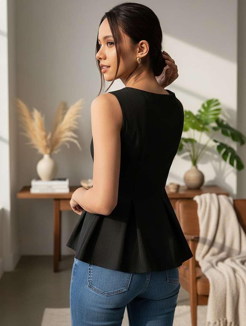 women solid sleeveless peplum top - 22639282 -  Standard Image - 3