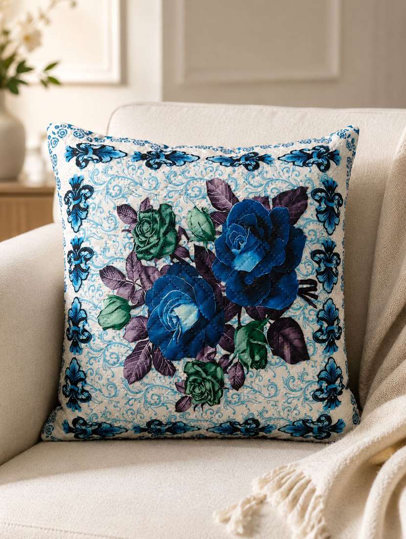 blue & green floral printed decorative cushion cover
