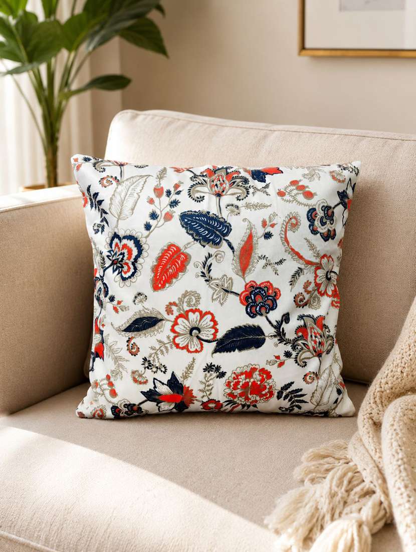 ivory multicolour floral printed square cushion cover