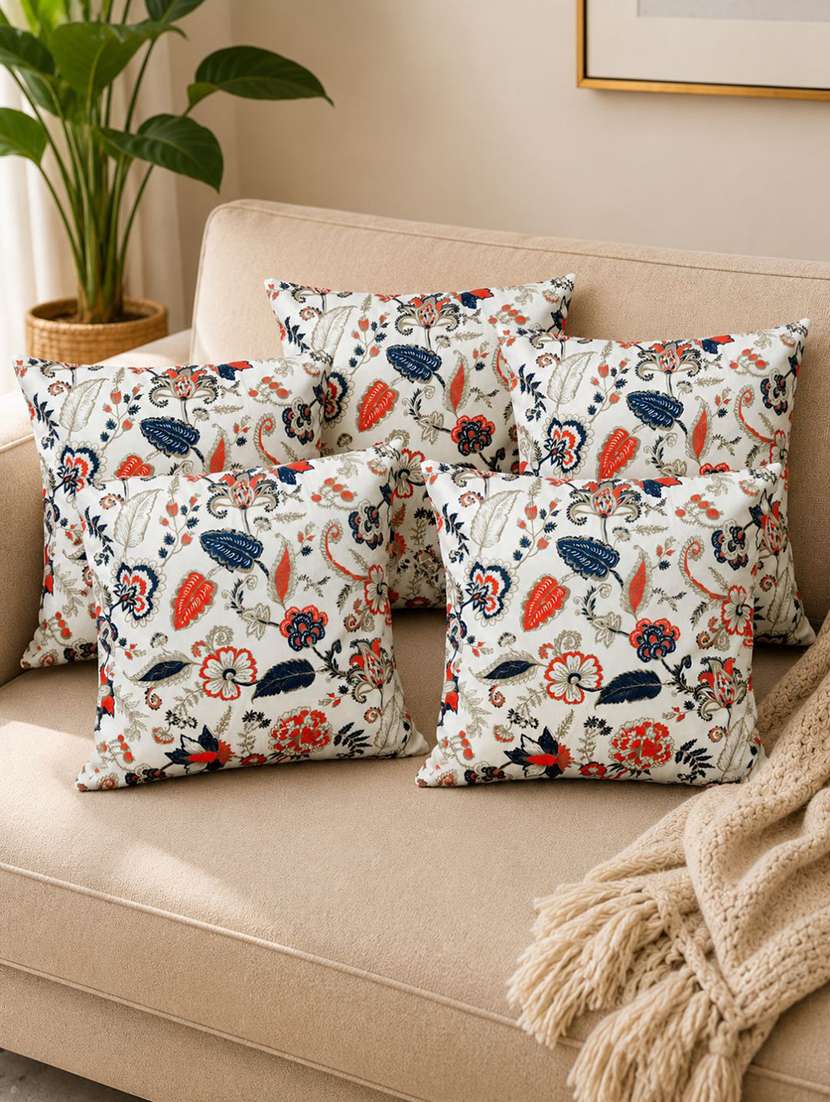 set of 5 ivory multicolour floral printed square cushion covers