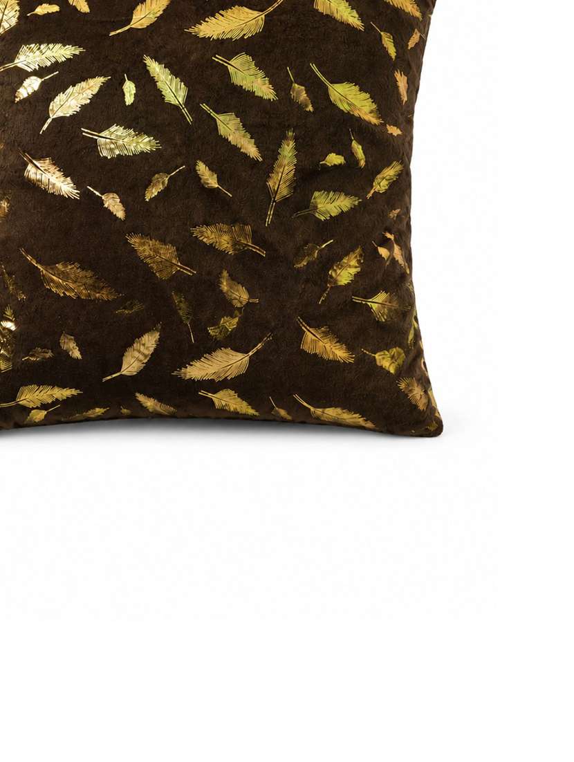 Brown & Gold-toned Feather Print Square Cushion Cover - 22639290 -  Standard Image - 3