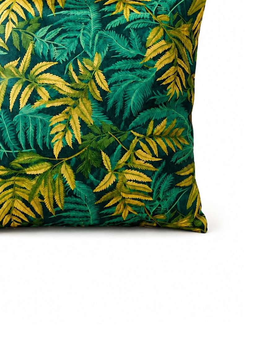 set of 2 emerald green & mustard botanical leaf printed square cushion covers - 22639303 -  Standard Image - 3