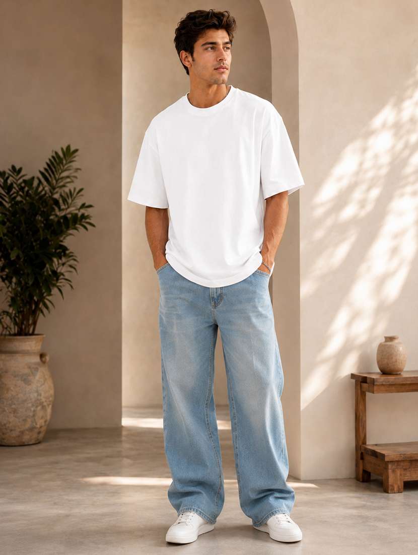 Men Solid Short Sleeve Oversized T-shirt - 22639600 -  Standard Image - 5
