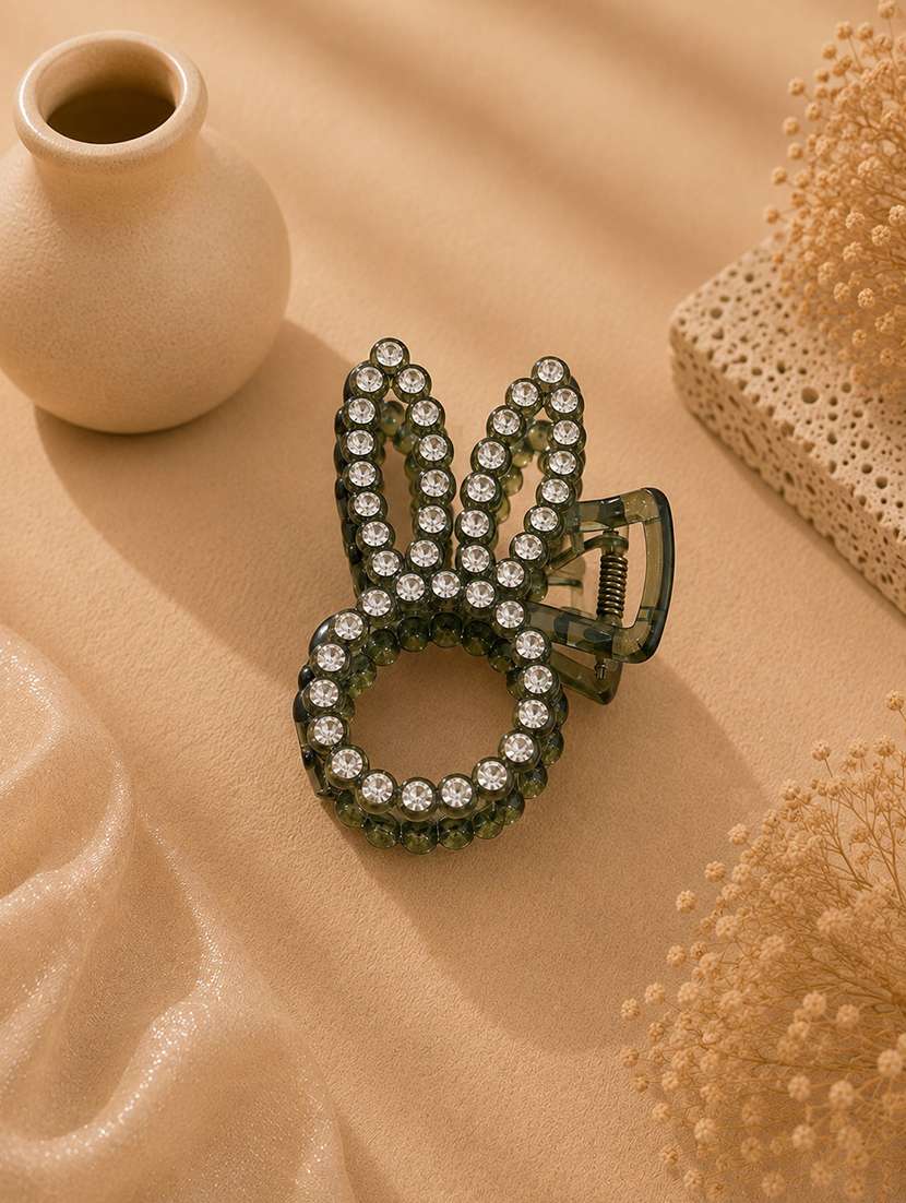 olive green rhinestone hair claw clip for women