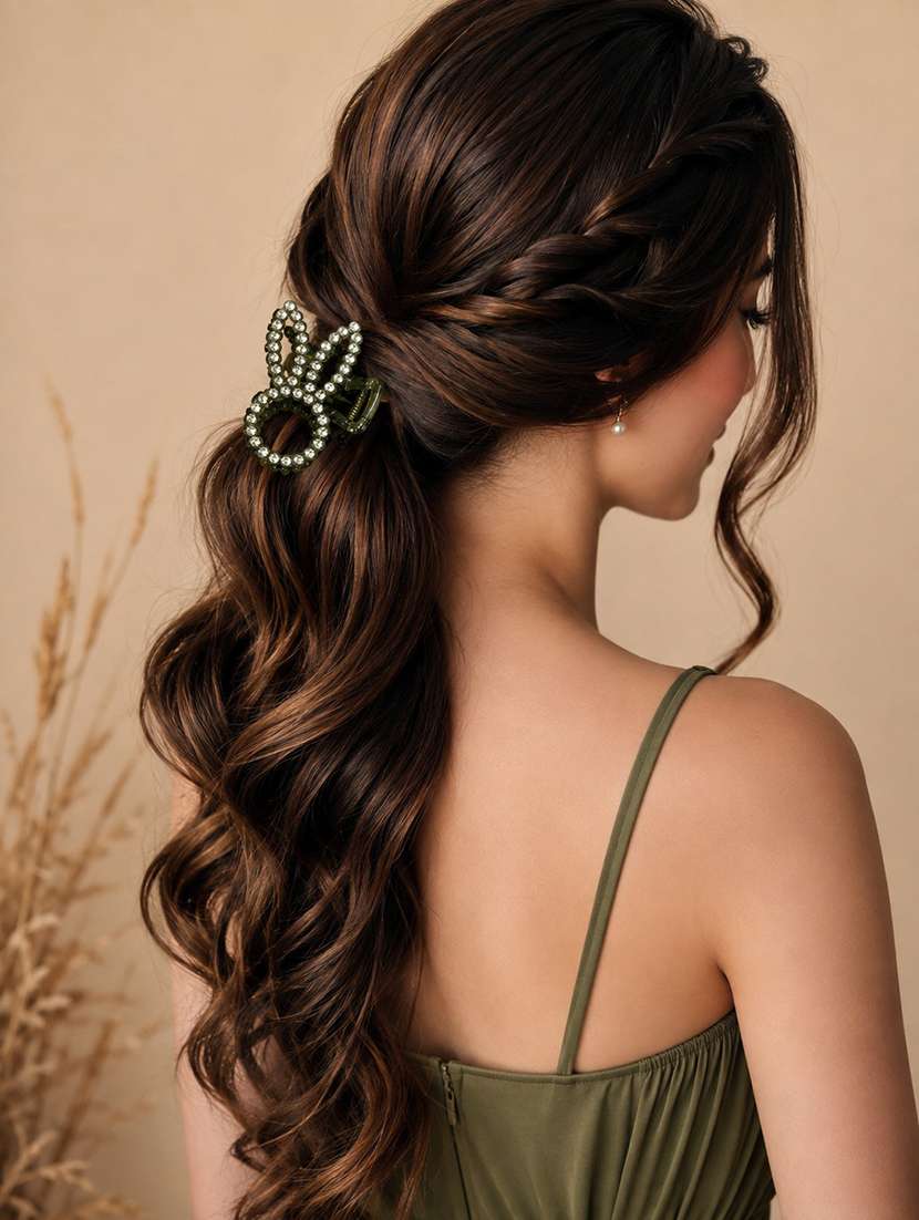 olive green rhinestone hair claw clip for women - 22639716 -  Standard Image - 3