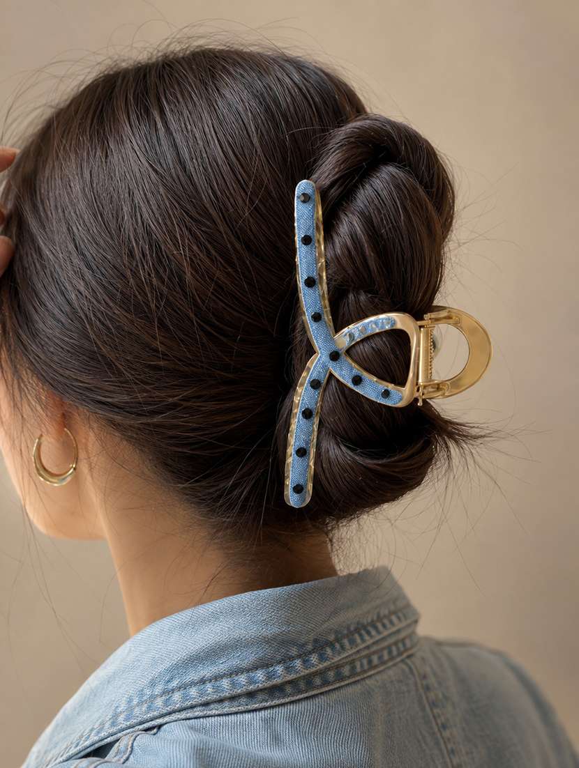 sky blue denim hair claw clip for women - 22639721 -  Standard Image - 3