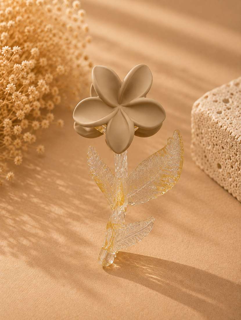 beige floral hair claw clip for women