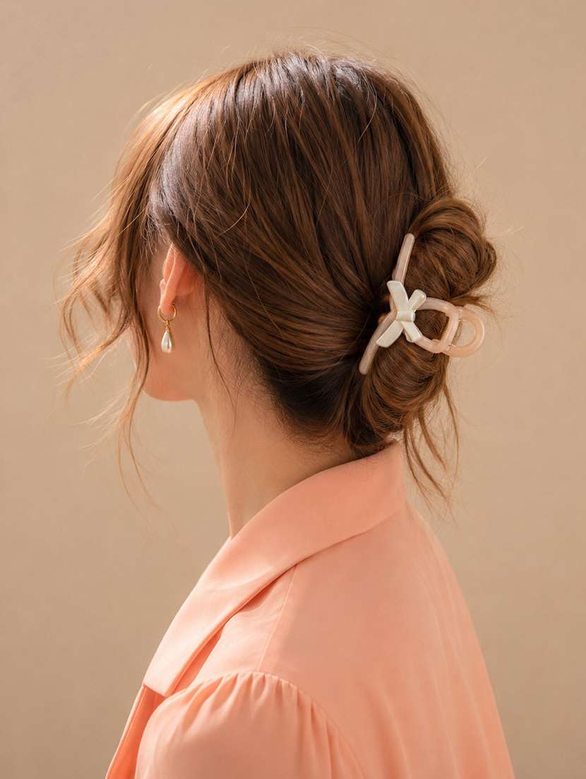 peach glossy bow design hair claw clip for women - 22639727 -  Standard Image - 3