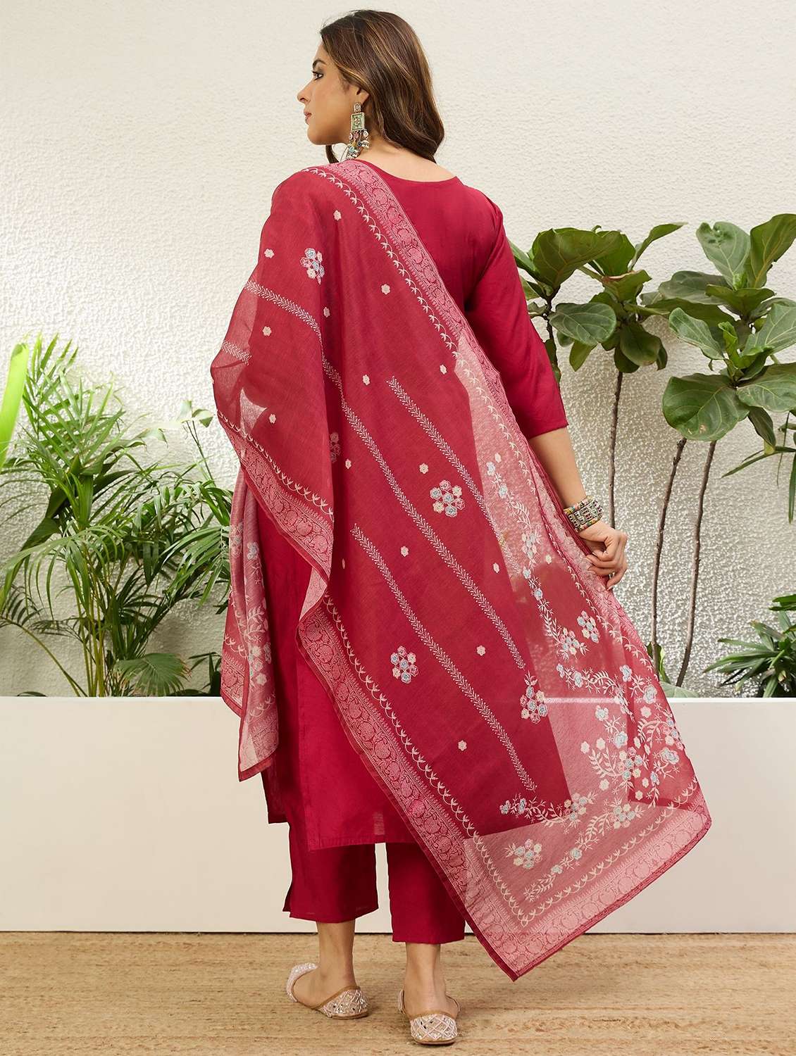 Women Embroidered Three Quarter Sleeves Kurta Pant Set With Dupatta - 22639772 -  Standard Image - 3