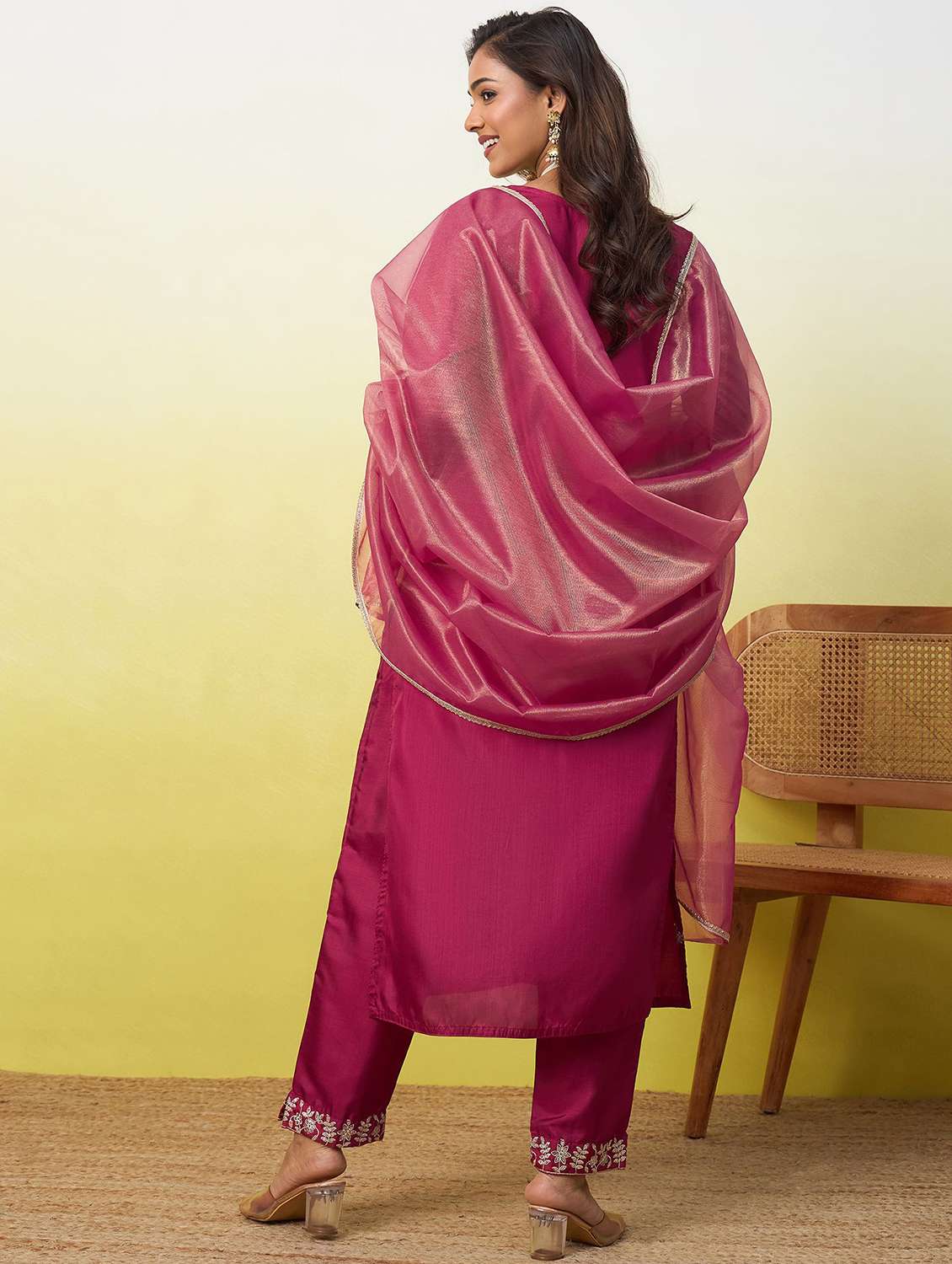 women embroidered three quarter sleeves kurta pant set with dupatta - 22639802 -  Standard Image - 3