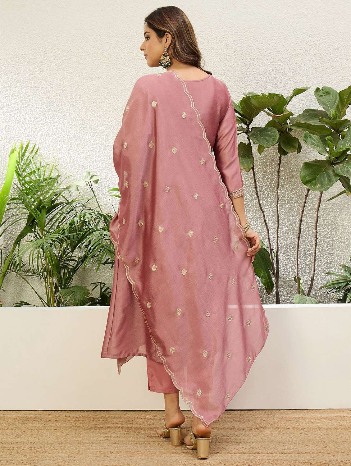 women embroidered three quarter sleeves kurta pant set with dupatta - 22639820 -  Standard Image - 3
