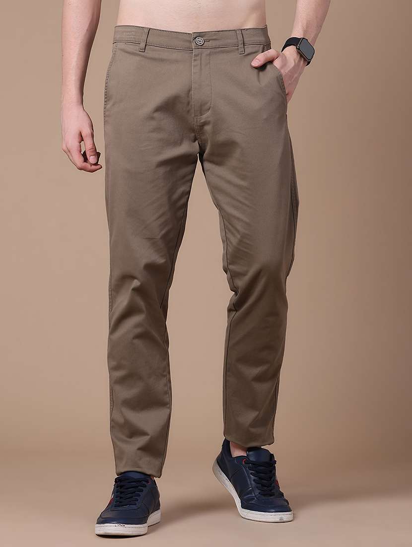 men solid mid rise chinos casual trouser