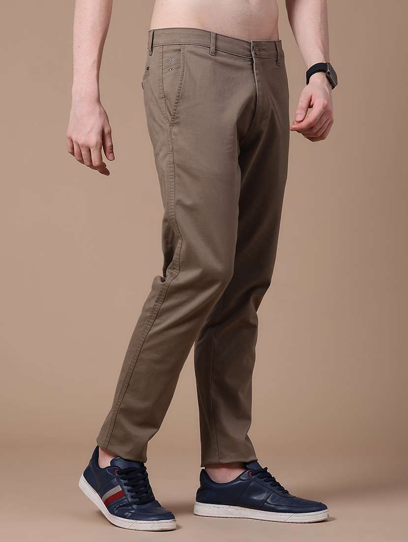 Men Solid Mid Rise Chinos Casual Trouser - 22640178 -  Standard Image - 3