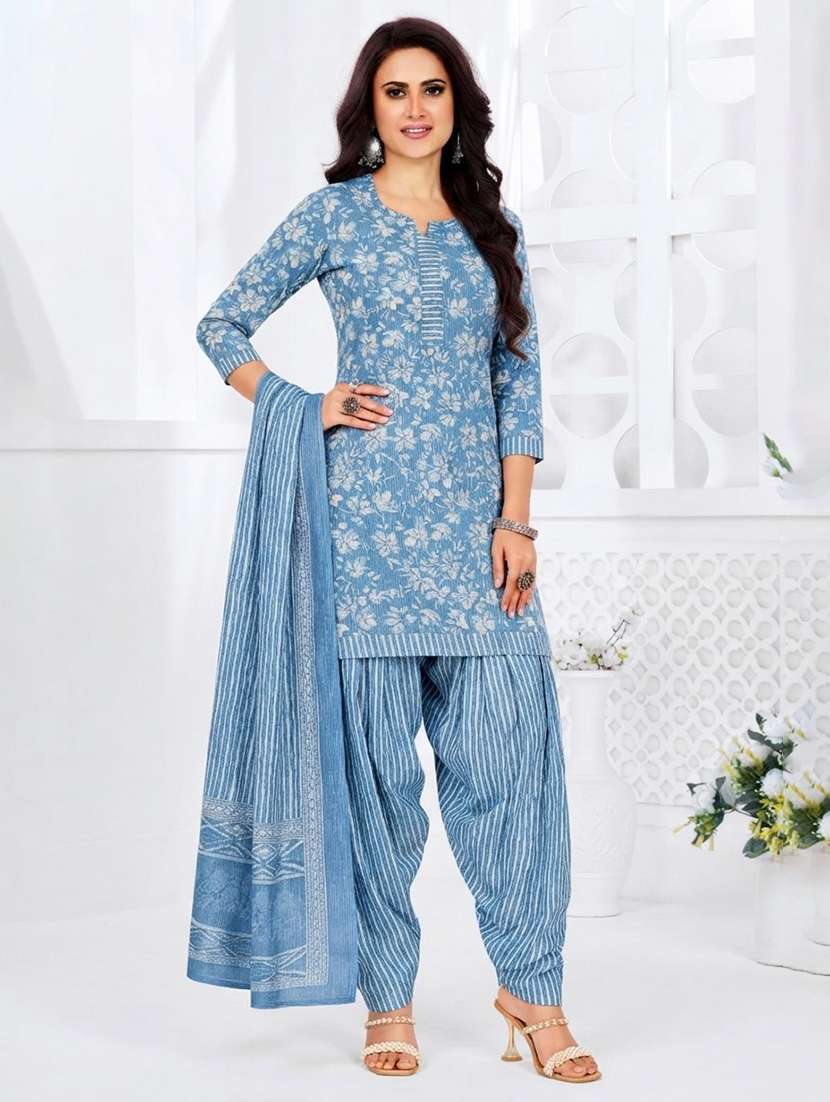 women printed three quarter sleeves kurta patiala set with dupatta