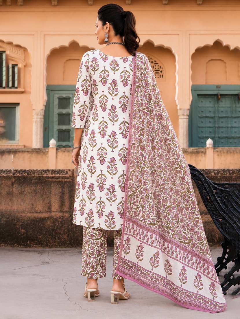 Women Printed Three Quarter Sleeve Kurta Pant With Dupatta Set - 22640330 -  Standard Image - 3
