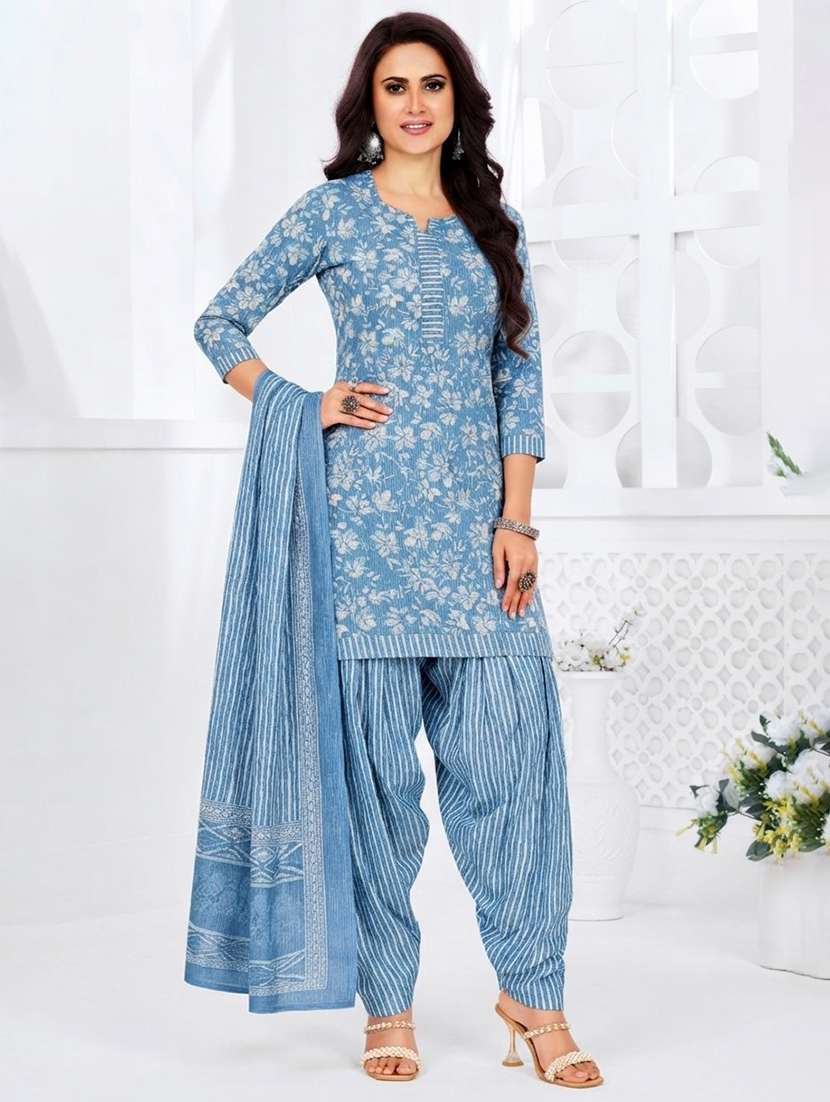 women printed three quarter sleeve kurta pant with dupatta set