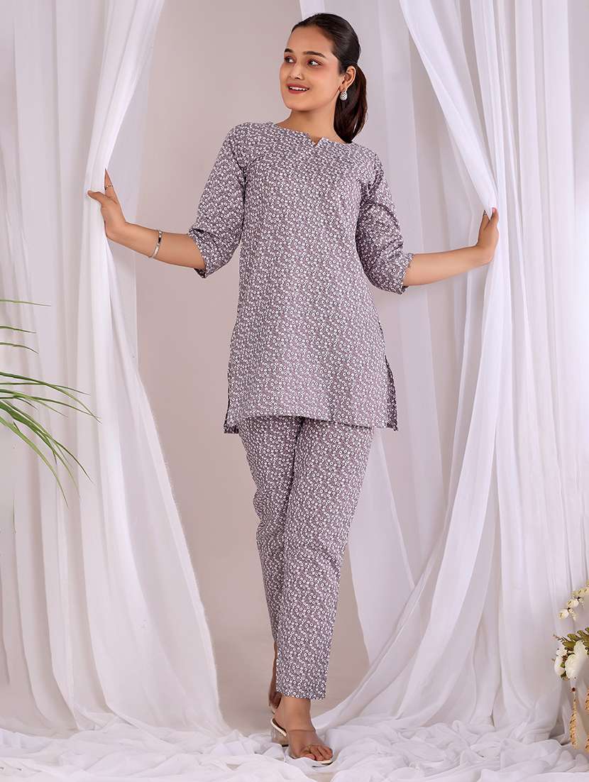 women printed three quarter sleeves ethnic co-ord set