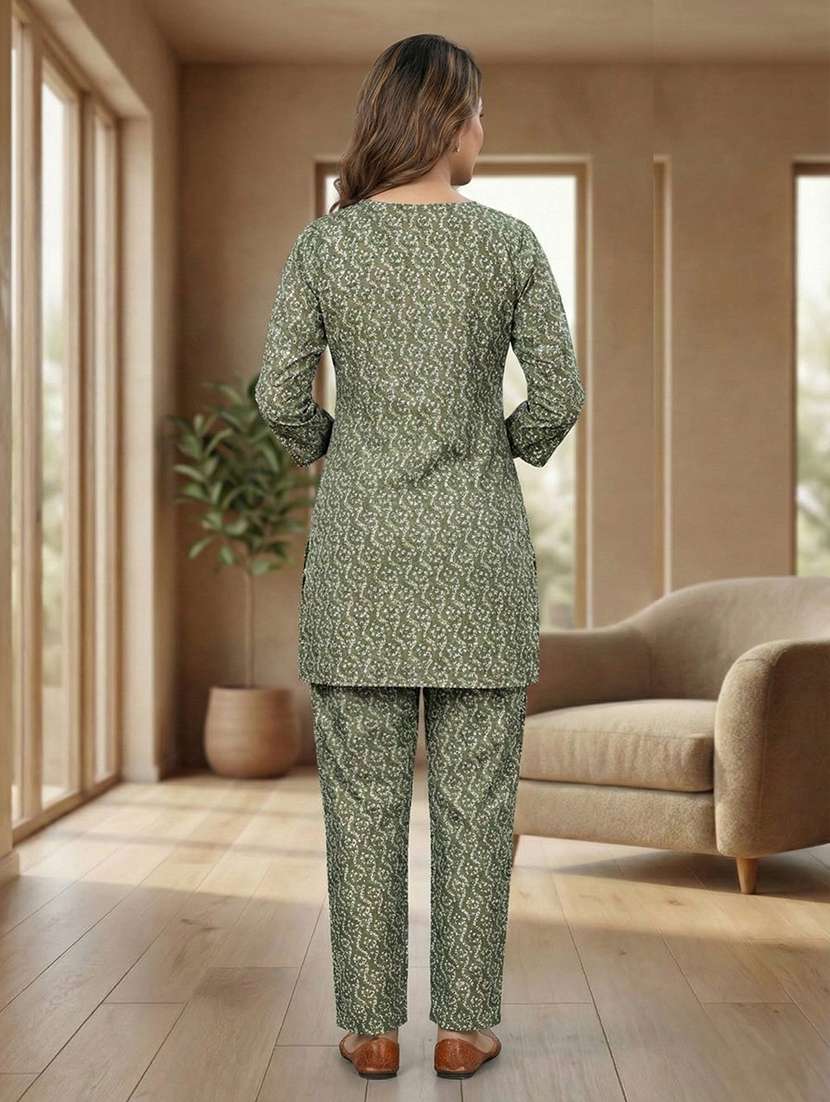 women printed three quarter sleeves ethnic co-ord set - 22640383 -  Standard Image - 3