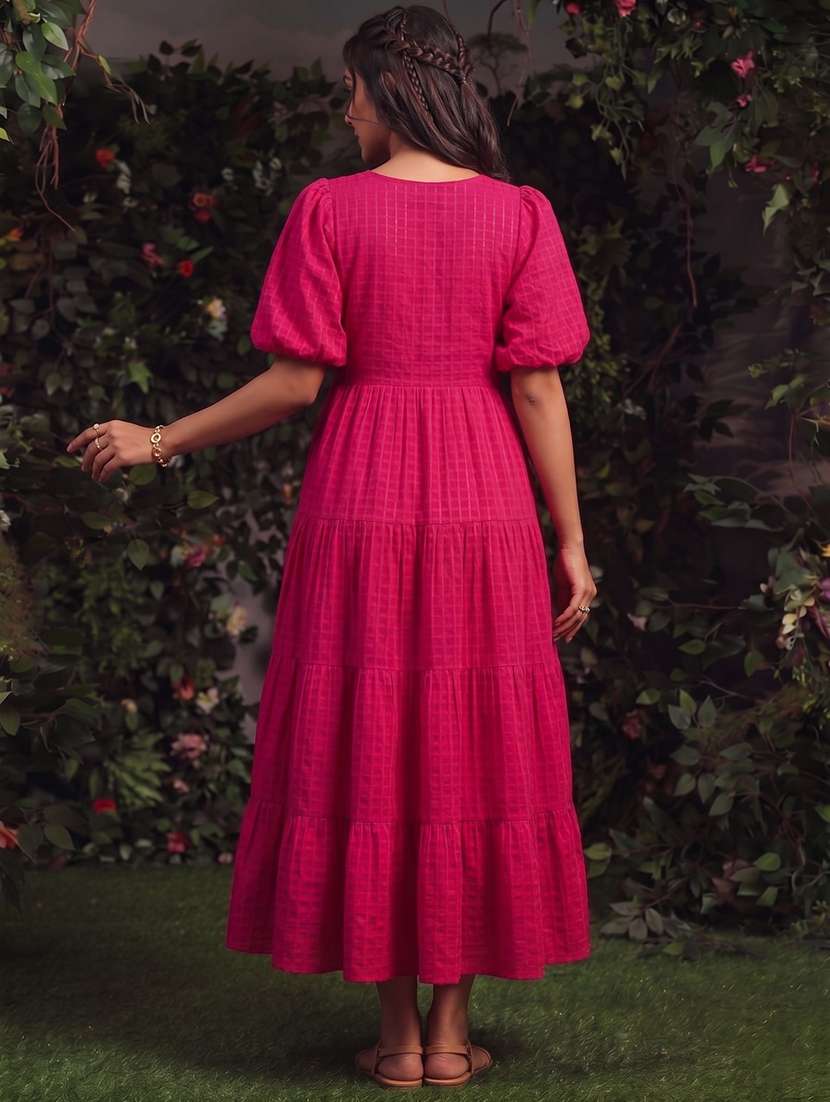 women self design puff sleeves tiered dress - 22640387 -  Standard Image - 3