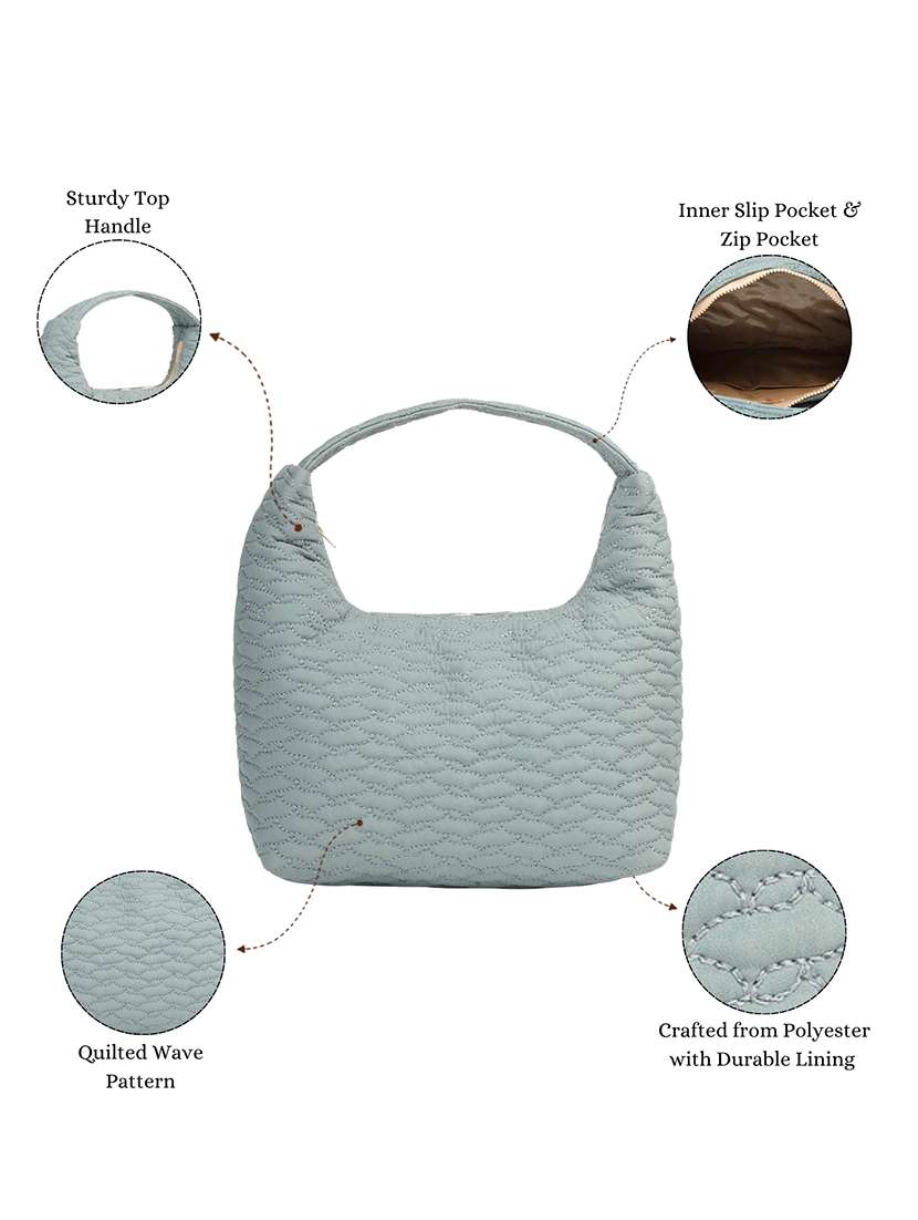 Blue Polyester Quilted Handbag With Zip Closure - 22642548 -  Standard Image - 5