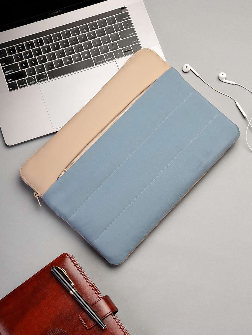 blue polyester quilted zip laptop sleeve