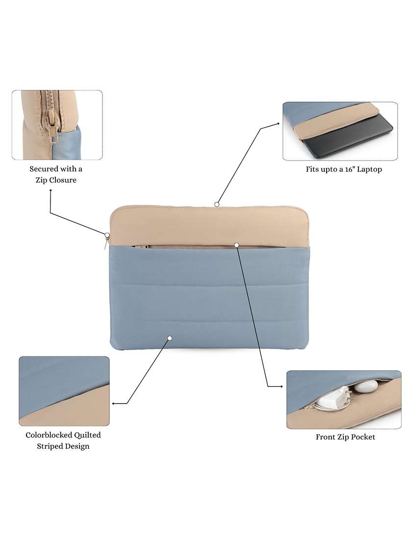 Blue Polyester Quilted Zip Laptop Sleeve - 22642552 -  Standard Image - 8
