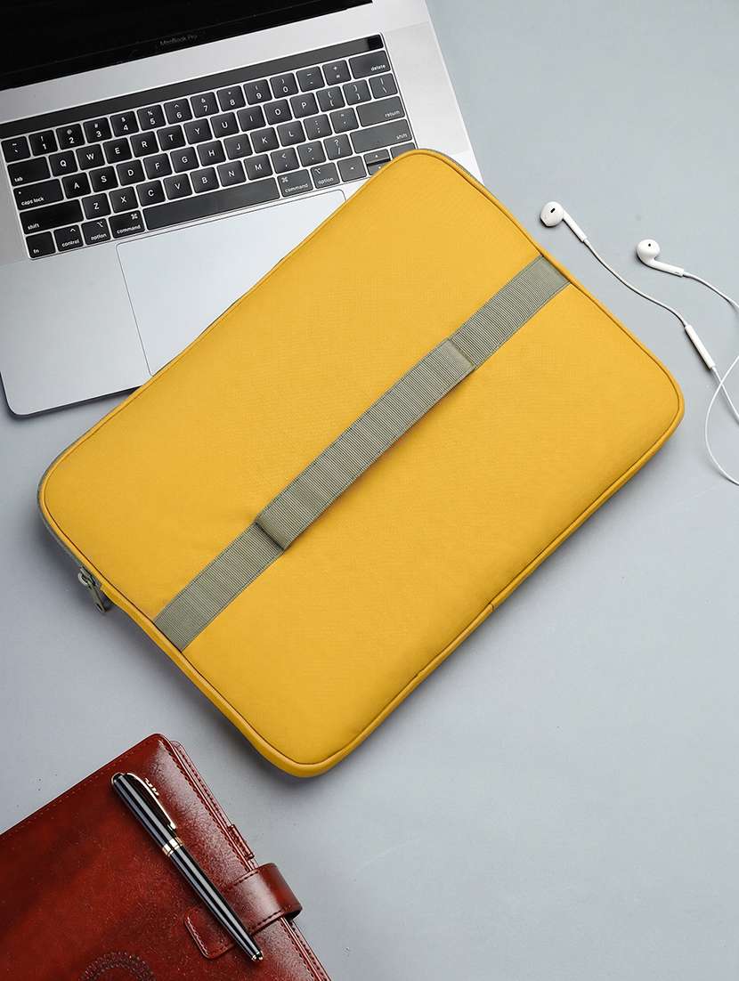 yellow polyester quilted zip laptop sleeve