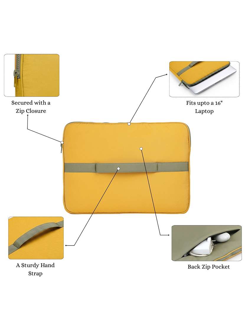 Yellow Polyester Quilted Zip Laptop Sleeve - 22642554 -  Standard Image - 8