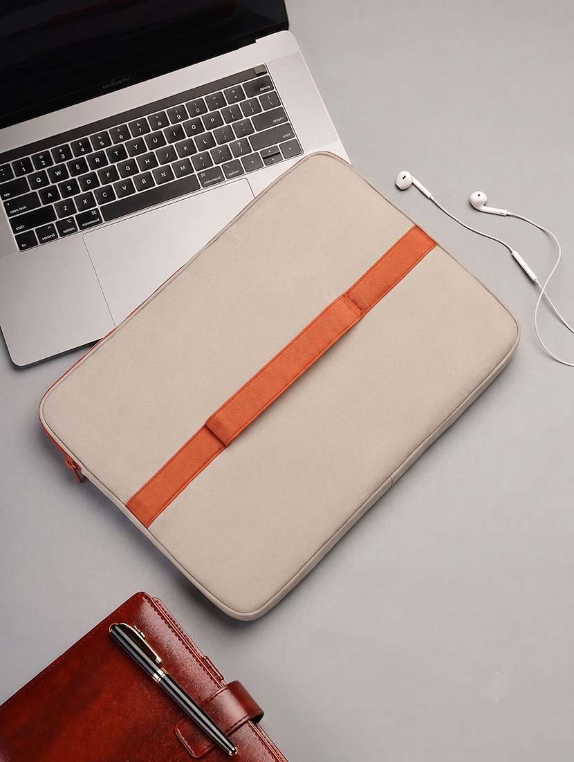 orange polyester quilted zip laptop sleeve