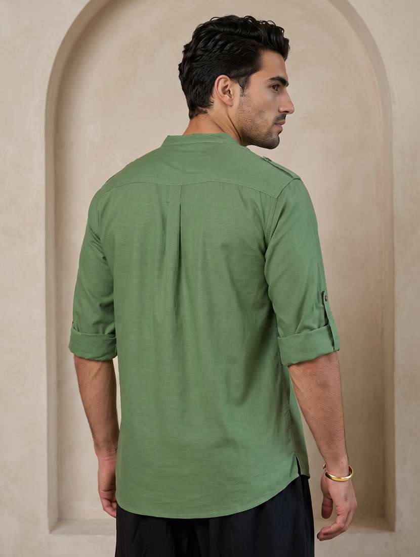 Men Solid Mandarin Neck Pathani Short Kurta - 22642592 -  Standard Image - 3