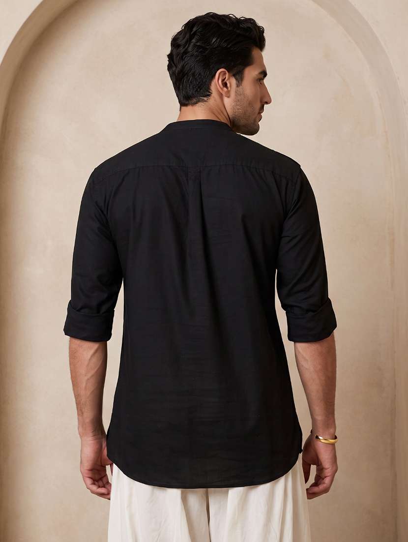 Men Solid Mandarin Neck Pathani Short Kurta - 22642593 -  Standard Image - 3