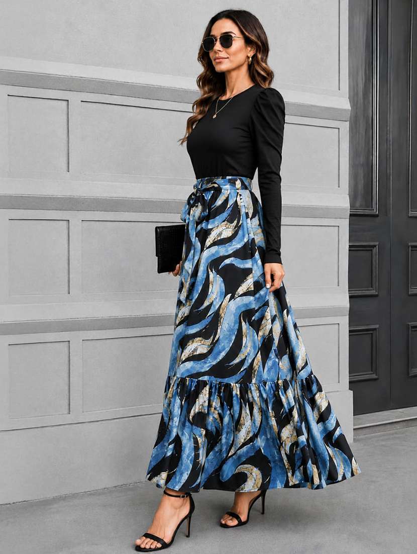 women printed leg-o-mutton sleeve tiered dress - 22642666 -  Standard Image - 3