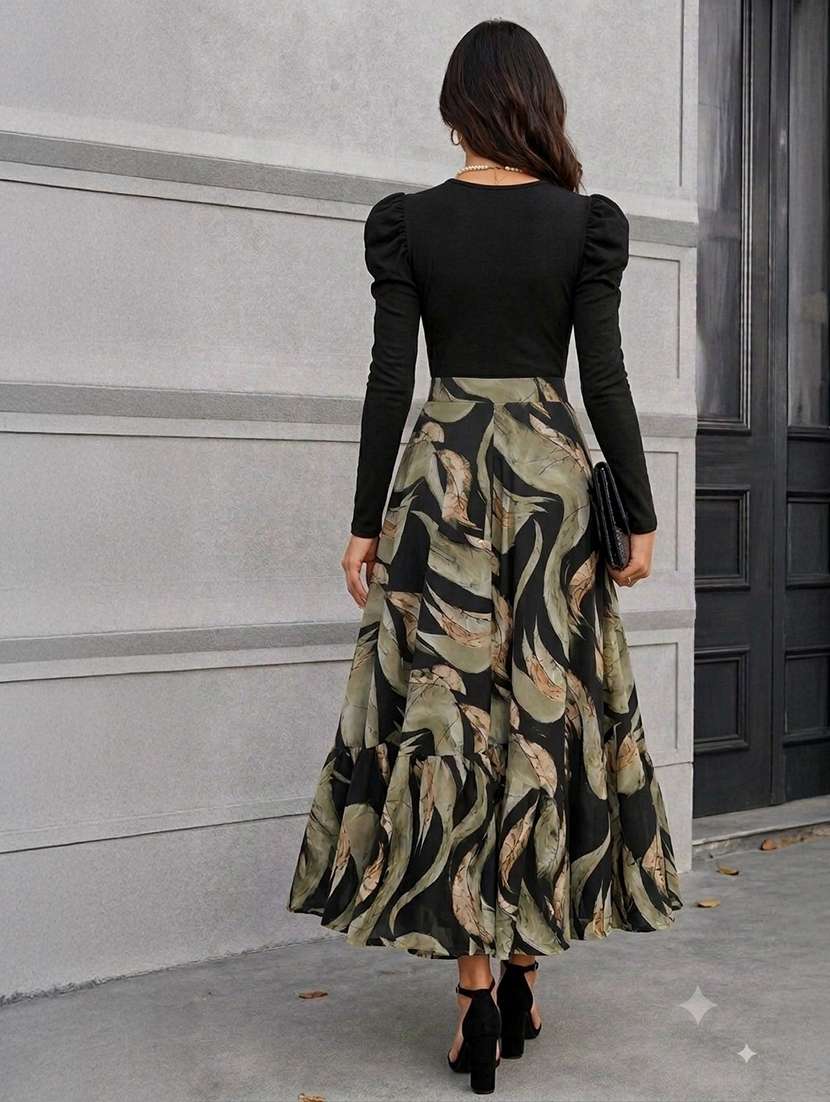 women printed leg-o-mutton sleeve tiered dress - 22642667 -  Standard Image - 3