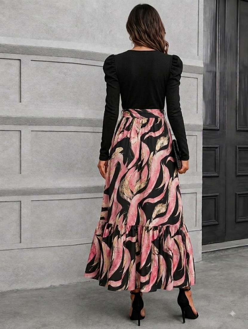 women printed leg-o-mutton sleeve tiered dress - 22642668 -  Standard Image - 3