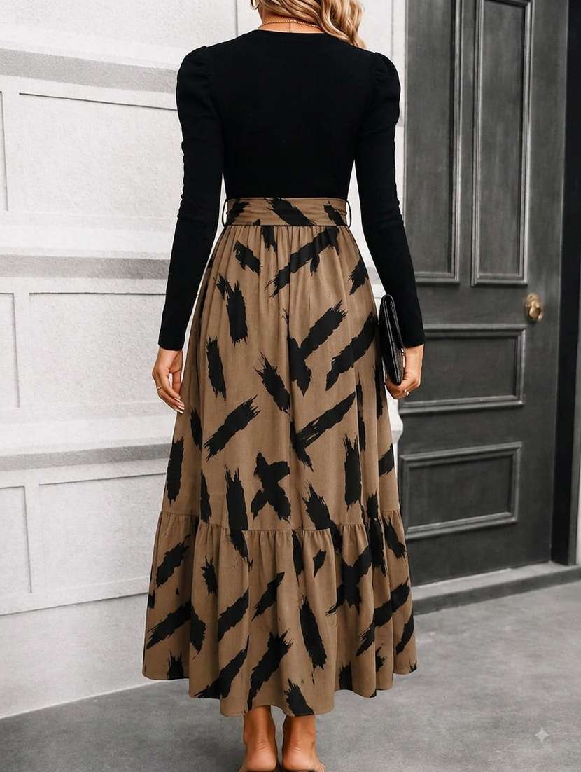 women printed leg-o-mutton sleeve tiered dress - 22642669 -  Standard Image - 3