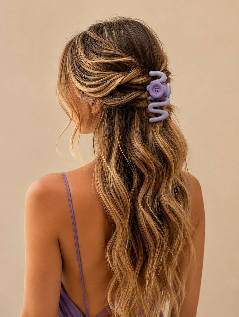 purple plastic trendy button detail clutcher hair accessory