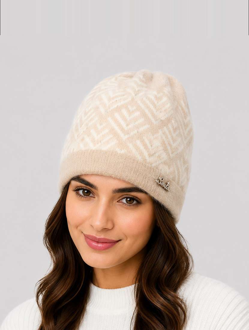 women self design winter beanie cap