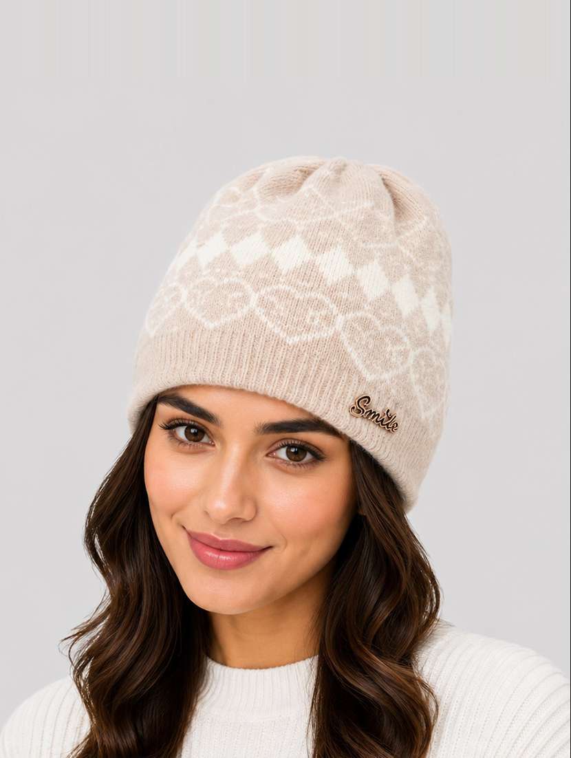 women self design winter beanie cap