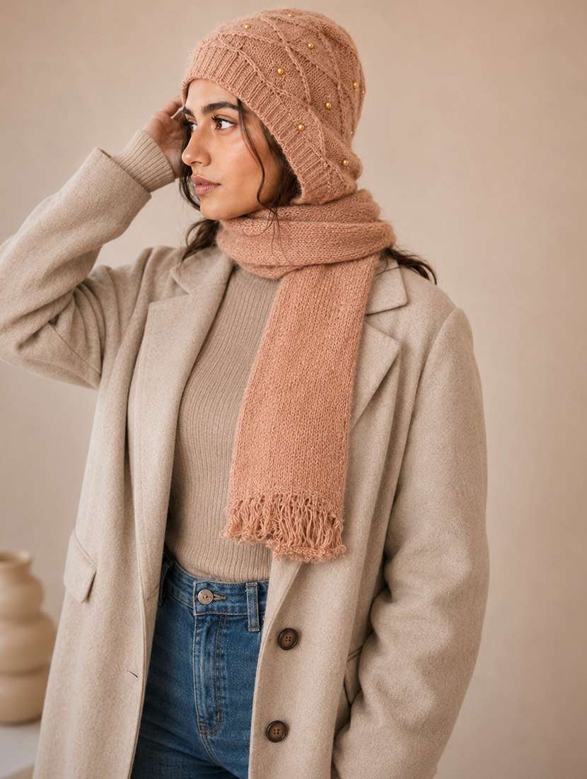 women self design cap with attached muffler