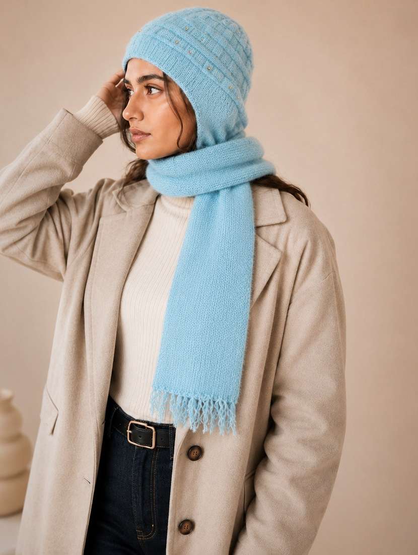 women self design cap with attached muffler