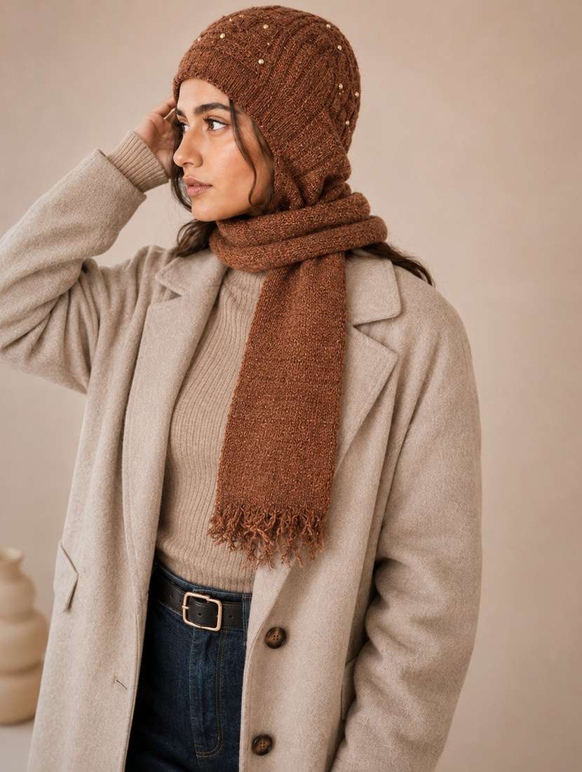 women self design cap with attached muffler