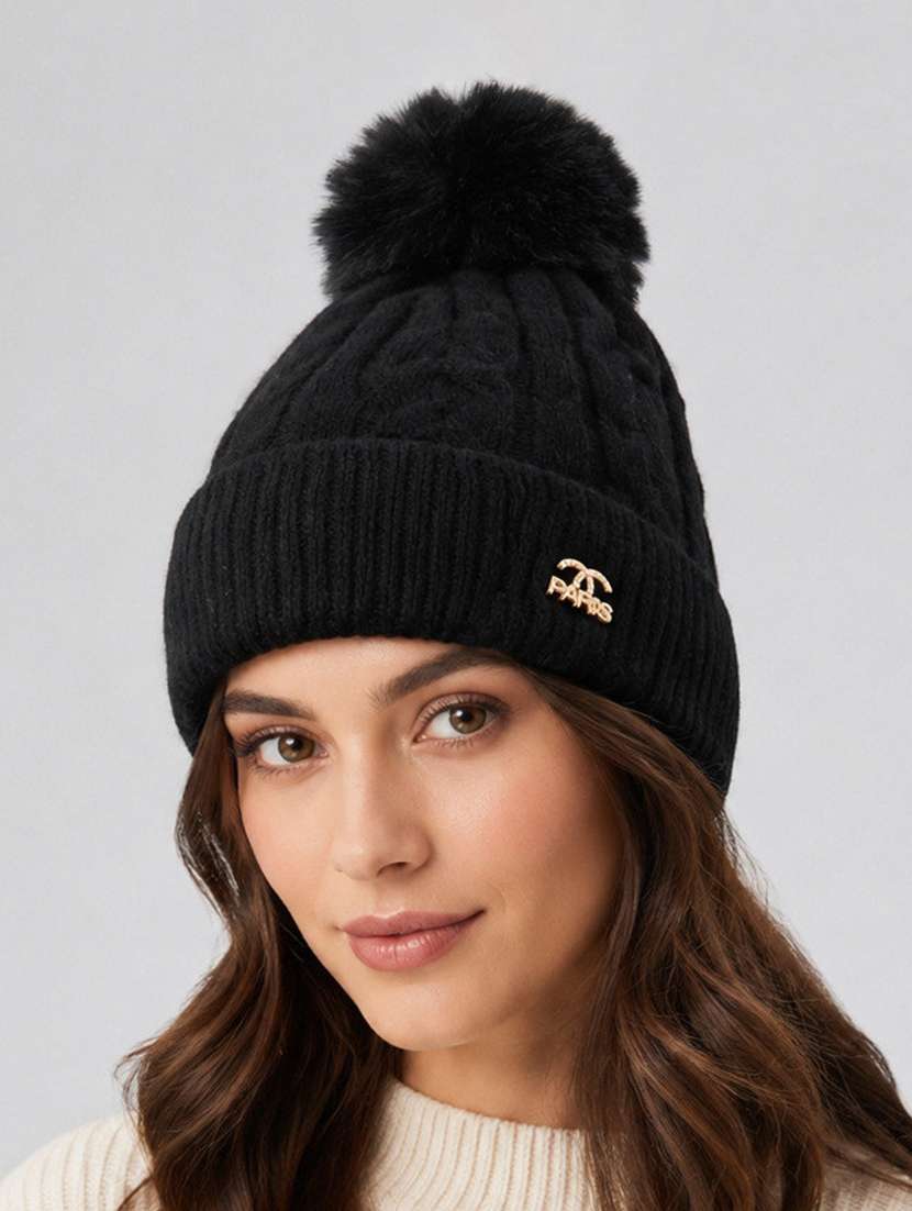 women self design woollen winter cap
