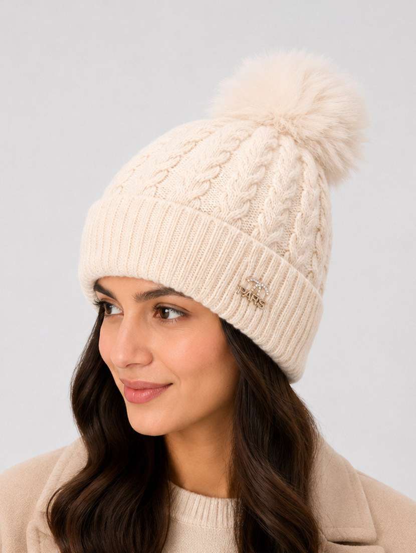 women self design woollen winter cap