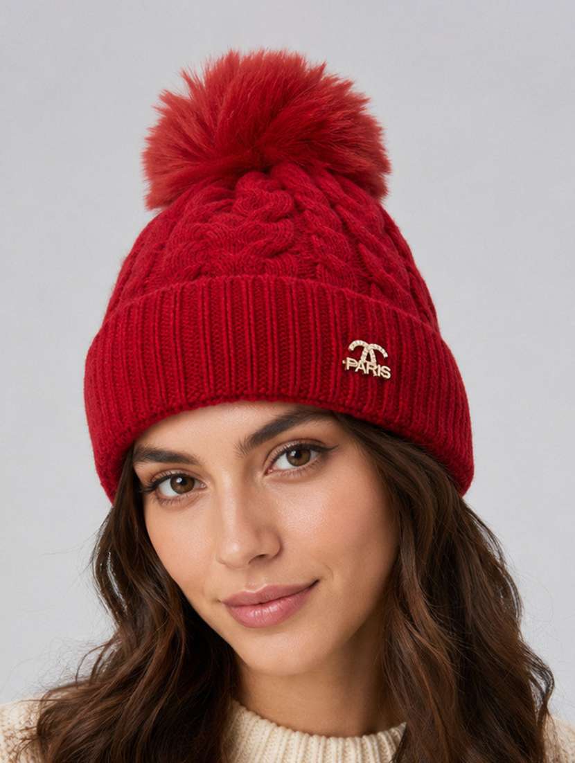 women self design woollen winter cap