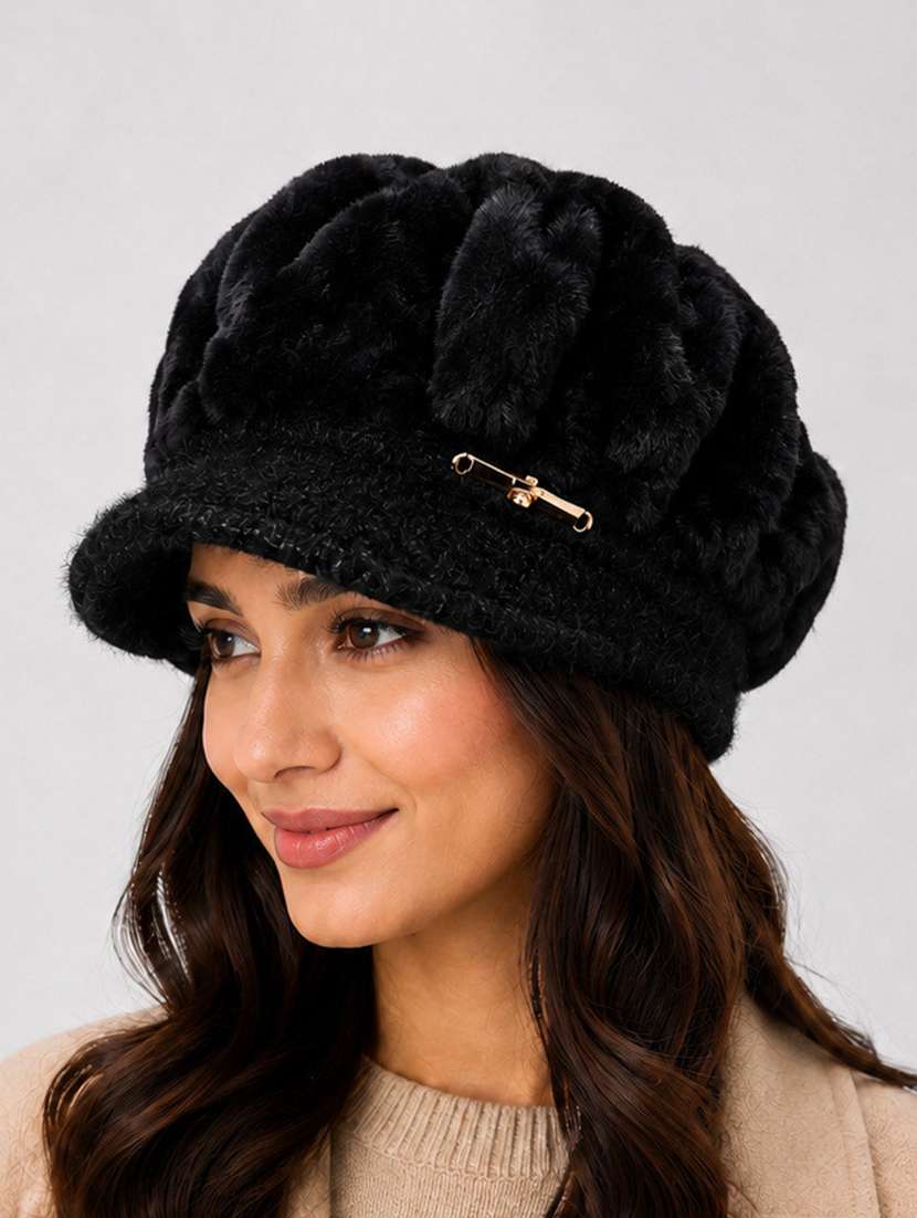 women solid woollen winter cap